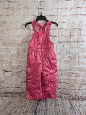 ~Baby GAP Warmest Puffer Snow Overalls in a bright pink color, 18-24M